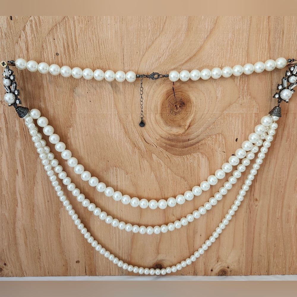 Multi-Strand White Pearl Draped Necklace